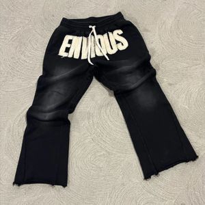 Personalizado de los hombres parche desgastado Raw Hem acampanado pantalones de chándal sólido impreso Sudadera con capucha French Terry Jogger Set Streetwear chándal - Product Image 3