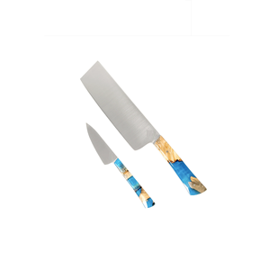 Juego de 2 Cuchillos de Cocina con Mango de Madera y Resina, Diseño de Damasco, con Utensilios de Cocina y Manualidades - Product Image 1