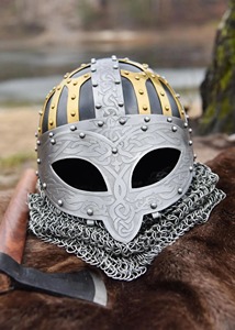 Casco de gafas vikingas ajustable, forro de cuero Aventail, cuchillos de borde de entrada de acero inoxidable, estilo comerciante de batalla - Product Image 2