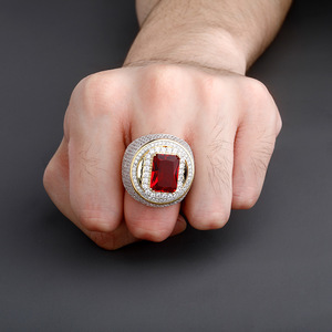 Iced Out anello Hip Hop placcato <span class=keywords><strong>oro</strong></span> zircone cubico grande anello di pietra rossa personalità gioielli di moda anelli uomo donna gioielli amante regalo - Product Image 1