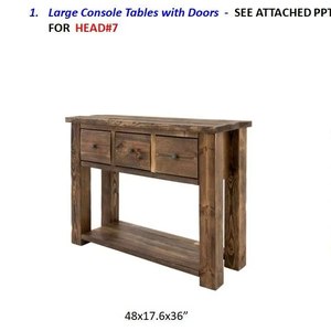 Table console d'entrée, de couloir ou de maison, en bois massif de mangue 100%, design simple, finition vieillie, vintage, antique, avec quatre petits tiroirs - Product Image 5