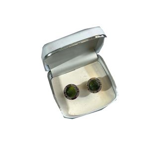 Emerald Green and Gold Framed <b>Cufflinks</b> with Gift <b>Box</b> - Product Image 1