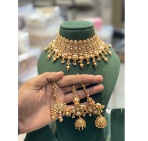 Ensemble collier et boucles d'oreilles en moissanite plaqué or de qualité supérieure classique, idéal pour les mariages, les fêtes, les fiançailles, les festivals, pour femmes - Product Image 1