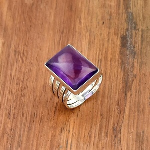 แหวนพลอยอเมทิสต์แหวนพลอยธรรมชาติทำจากเงินสเตอร์ลิงสี่วงแหวนสำหรับงานแต่งขนาดใหญ่ - Product Image 1