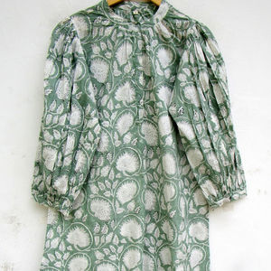 Daily Party & <b>Summer</b> Wear Mini <b>Maxi</b> <b>Dress</b> for Women Classy Floral Print Natural Blue Flower Indian Style Casual <b>Dresses</b> Buttons - Product Image 1