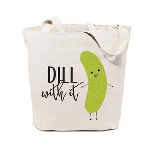Sac fourre-tout en toile de coton écologique Dill It, durable, avec long ruban, imprimé lettres de dessin animé, taille moyenne, pour usage quotidien et cadeaux publicitaires - Product Image 1