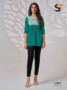 Kurtis court en coton Lurex noir avec broderie pour vêtements décontractés et de bureau pour femmes - Product Image 5