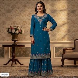 Robe Sharara en rayonne Rashmika de haute qualité pour femmes, avec un magnifique imprimé métallisé, pour les magasins de détail et l'e-commerce. - Product Image 3