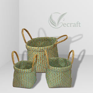 Ensemble de 3 paniers à linge en bambou vert écologique avec poignée carrée pour le stockage à domicile VC-208 Vecraft multifonctions durables - Product Image 3