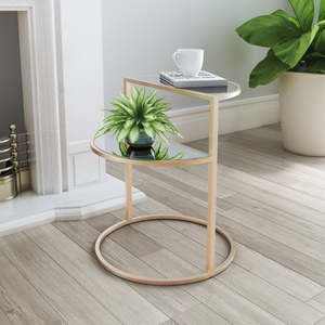 Top vente Table d'appoint au design luxueux Table d'appoint à demi-rond avec cadre en métal en verre pour la décoration de la chambre à coucher du salon - Product Image 2