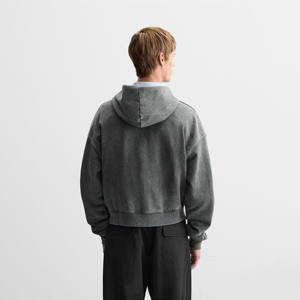 Sweat-shirt unisexe à capuche entièrement zippé, délavé à l'acide, couleur unie, mélange de coton, style streetwear décontracté basique, vente en gros, fournisseur OEM - Product Image 4