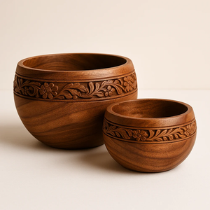 Eco-Friendly Modern Polished Kitchen Decor Handmade Natural Solid Wood Serving <b>Bowls</b> - Product Image 1