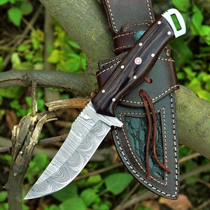 Cuchillo de caza de Damasco forjado a mano, cuchillo de hoja fija Skinner para acampar con Funda de cuero, cuchillo de vaquero de nuevo diseño compatible con OEM - Product Image 2