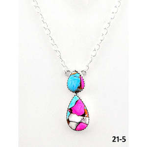Southwest Style Cotton <b>Candy</b> Mohave & Sterling Silver <b>Necklace</b> with Turquoise Water Drop Pattern for Gift - Product Image 2