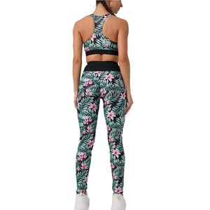 Women's Elastic Waist Yoga <b>Leggings</b> Bra Set Mid Waist <b>Seamless</b> and Stylish Fitness Wear with Solid Pattern - Product Image 2