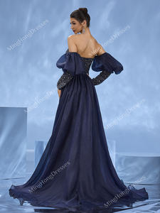 Arabisches Elegantes Sexy Etuikleid Hochwertige Chiffon-Roben Glitzernde Schulter Luxuriöses Sommer-Abendkleid Formelles Bodenlanges Ballkleid - Product Image 6