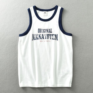 Verano nuevo americano sin mangas cuello redondo estampado Moda hombre 100% algodón lavado Casual deportes Fitness baloncesto chaleco - Product Image 1