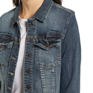 Chaqueta vaquera azul clásica personalizada, chaqueta vaquera informal para mujer, Chaquetas vaqueras al por mayor, ropa de abrigo de moda duradera con estilo para todos los días - Product Image 4