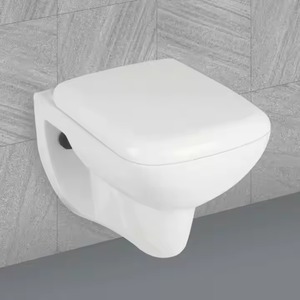Toilette murale deux pièces sans rebord en céramique avec piège à double chasse d'eau pour toilettes de salle de bains - Product Image 4