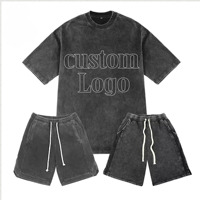 Conjunto de Camiseta y Pantalones Cortos de Dos Piezas para Hombre, Diseño con Logotipo Personalizado, Transpirable, Casual, Lavado Ácido, para Primavera/Verano