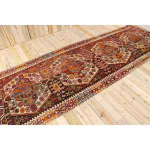 Tapis turc vintage 5,2x15,2 pieds, tapis rouge uni en laine - Product Image 1