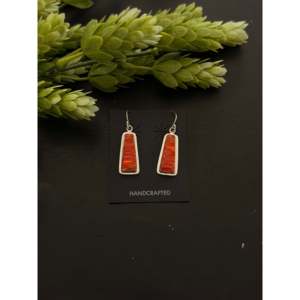 Navajo Handmade Orange <b>Opal</b> & Sterling Silver Drop <b>Earrings</b> Geometric Dangle Design - Product Image 1