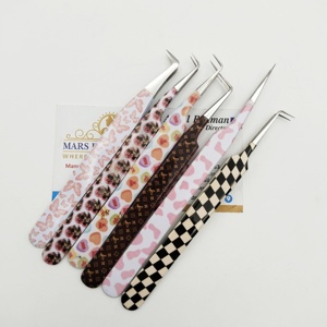 Pinzas de pestañas personalizables para damas, punta de fibra de volumen recto de Etiqueta Privada, Material de acero ecológico con empuñaduras de diamante - Product Image 2