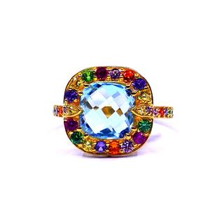 Anillo de pareja clásico de Estilo Vintage Plata de Ley 925 con Topacio Azul y piedras preciosas multicolores Ropa de boda y fiesta - Product Image 2