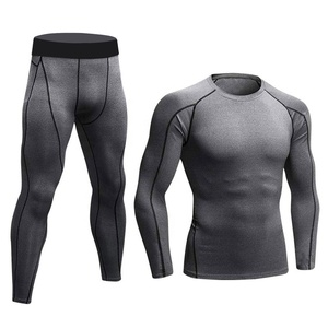 Ropa deportiva Fitness Control de barriga Hombres Ropa de entrenamiento Conjunto de yoga Traje de compresión acanalado 2 piezas Gimnasio Fitness Set - Product Image 4