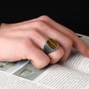 Wholesale Azuris VALKH1122 925 Sterling Silver Ottoman Style <b>Men's</b> <b>Ring</b> with Naturel Stone Agate Handmade in Turkey - Product Image 3
