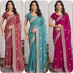 Hermoso Sari de Boda Moderno Reversible en el Mismo Color, Tela de Seda Georgette Suave de Primera Calidad con C-Pallu - Product Image 4