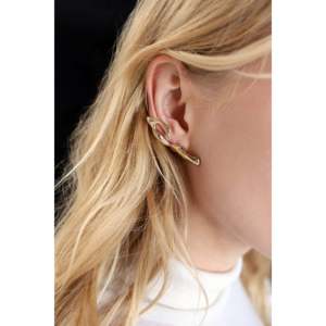 Forma Sculptural 14k Gold Geometric <b>Cuff</b> <b>Earrings</b> with Water Drop Tassel and Pearl/Diamond/Moissanite for Parties and Weddings - Product Image 1