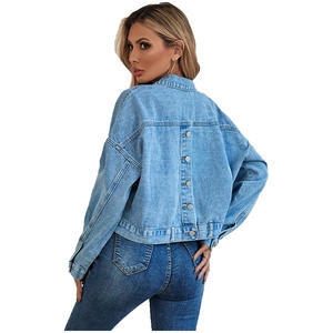 Chaquetas vaqueras informales de moda más vendidas, Chaquetas vaqueras desgastadas informales teñidas de color sólido, Chaquetas vaqueras para mujer, Chaquetas vaqueras con botones Premium - Product Image 2