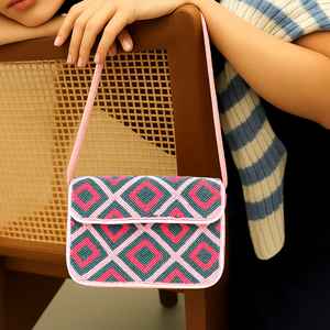 Trending Handmade <b>Pink</b> Green Geometric Diamond Beaded Shoulder <b>Bag</b> For Women Fashion Glass Seed Bead Flap Baguette Handbag - Product Image 2