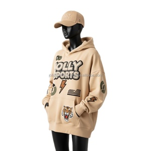 Sudadera con capucha de calidad superior para mujer 320 GSM tela de algodón de lana gruesa parche bordado de Color Beige logotipo personalizado sudaderas básicas para mujer - Product Image 4