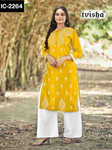 Rayon Kurtis de créateur pour femme avec une belle broderie, options de taille plus prêtes à l'emploi pour les tenues de fête - Product Image 3