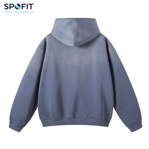Custom Men Winter Zip Hoodie Sun Faded Vintage Design 100% Cotton 320 GSM Acid Wash Distressed Fleece Plain Dyed Eco-Friendly - Product Image 4