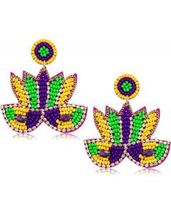 Festive Mardi Gras Colorful Seed Bead Celebration Hoop Pendientes Colección Unique Mardi Gras-themed Seed Beads from India - Product Image 4