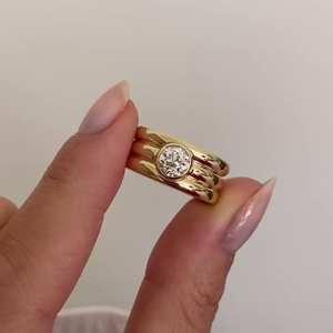 Anillo de Oro Sólido de 14K con Diamante Cultivado en Laboratorio de 0.51CT, Corte Redondo, Banda de 3 Capas, Único para Compromiso Romántico, Boda, Regalo Especial - Product Image 1