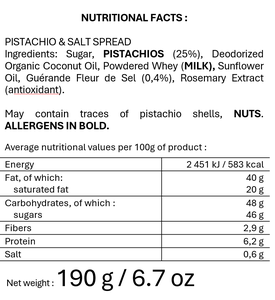 พิสตาชิโอสเปรดแบบฝรั่งเศสสูตรพิเศษ รสเกลือกูเอร์แอนด์ คุณภาพสูง 190 กรัม 6.7 ออนซ์ ผลิตจากธรรมชาติ ไม่มีน้ำมันปาล์ม ไม่มีสารปรุงแต่ง - Product Image 6