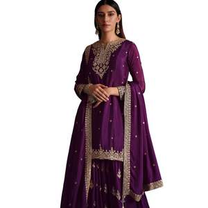Ensemble Kurta et palazzo ornés de paillettes violettes vente en gros de vêtements ethniques pour femmes fournisseur d'usine OEM tenue de fête personnalisée - Product Image 2
