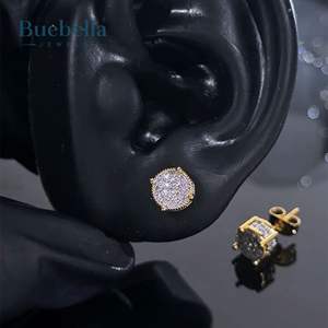 Venta caliente 925 Plata 18K Oro sólido Iced Out Round Diamond Stud Pendientes hombres Joyería fina Pendientes - Product Image 5