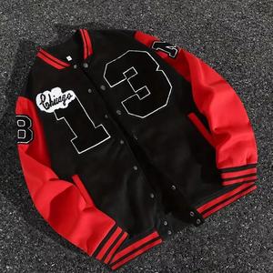 ผู้ผลิตมืออาชีพ เสื้อแจ็คเก็ตวาร์ซิตี้ผู้ชาย แขนหนัง ขนสัตว์ ปักลายเชนิลล์ คอตั้ง กันลม ระบายอากาศได้ดี สำหรับฤดูหนาว - Product Image 1