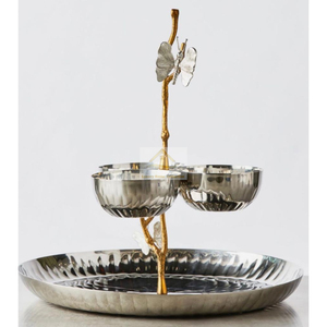 Superior Quality Hand Crafted Metal Food Serving Stainless <b>Steel</b> <b>Bowl</b> With Brass Flower Attached Gold Color Supplier From India - Product Image 4