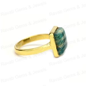 Anillo de mujer de Plata de Ley 925 de alta calidad, relleno de oro de 18 quilates, 14mm, ajuste de bisel de amazonita Natural, Cuadrado liso, rodio fino - Product Image 2