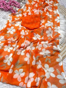 Estilo de celebridad Oficina y fiesta Especial Georgette Seda Indio Diseño tradicional y moderno Reversible Impreso Saree Blusa - Product Image 4