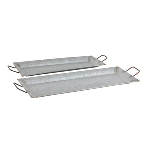 Juego de 2 Bandejas para servir de metal galvanizado con asa de forma rectangular para el hogar y el restaurante, bandeja para servir comida y bebidas - Product Image 4