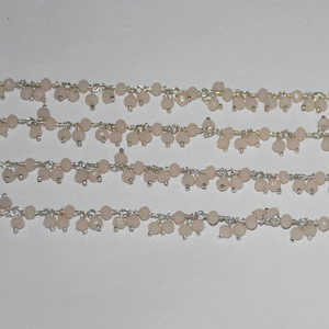 Perles en verre plaqué argent opale rose pêche Rondelle Cluster chaîne chapelet. Chaîne perlée en fil métallique pour fabrication de bracelets et bijoux, découverte - Product Image 6