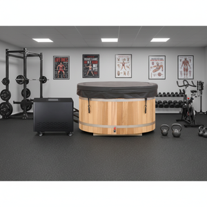 Bain froid ovale en bois de cèdre rouge pour 1 personne, intérieur/extérieur, avec refroidisseur Wifi - Product Image 1