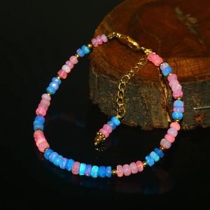 Delicada Pulsera de Ópalo Rosa, Cuentas de Ópalo de Fuego Etíope Facetadas Naturales, Plata de Ley 925, Joyería Chapada en Oro de 14K - Product Image 2